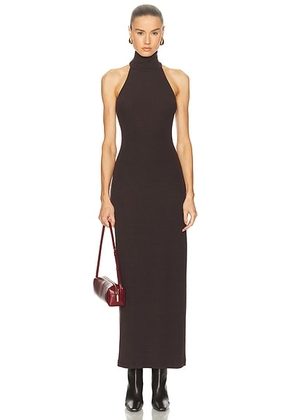 Enza Costa Knit Halter Turtleneck Fluid Dress in Bitter Brown - Brown. Size L (also in M, S, XS).