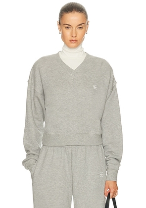Eterne Cropped V-Neck Sweatshirt in Heather Grey - Light Grey. Size L (also in M, S, XL, XS).