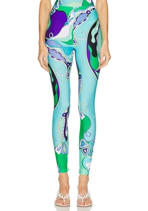 Emilio Pucci High Waisted Legging in Verde & Lilla - Blue. Size S (also in ).