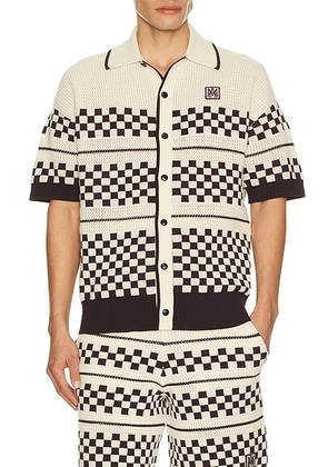Amiri Checkered Mesh Shirt in Alabaster - Ivory. Size L (also in M, S, XL/1X, XXL/2X).