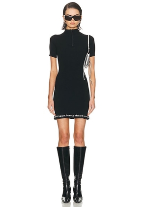 Alexander Wang Ribbed Short Sleeve Logo Dress in Black - Black. Size L (also in M, S, XS).