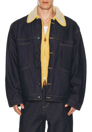 Charles Jeffrey LOVERBOY Denim Jacket With Knitted Collar in Indigo Denim - Blue. Size M (also in ).
