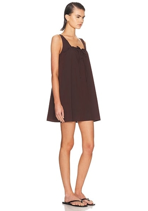 Deiji Studios Button Frill Mini Dress in Umber - Chocolate. Size M (also in S, XS).