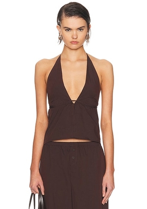 Deiji Studios Button Halter Top in Umber - Chocolate. Size L (also in M, S, XS).