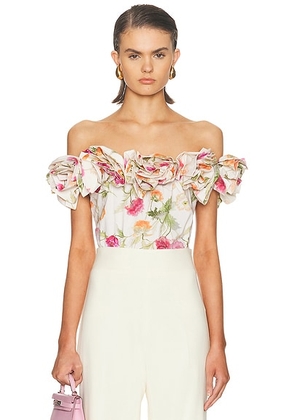 Carolina Herrera Off The Shoulder Flower Top in Almond Multi - White. Size 0 (also in 2, 4, 6).
