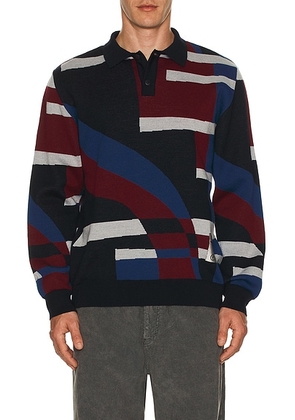 By Parra Vertical Forest Knitted Polo in Blue - Blue. Size L (also in M, S).