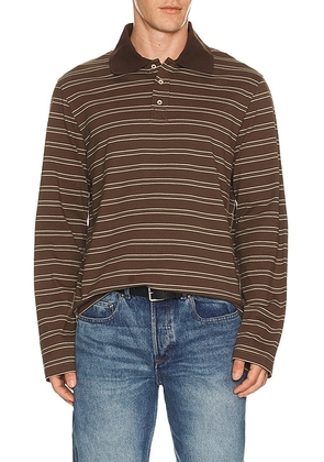A.P.C. Long Sleeve Stripe Polo in Brown - Brown. Size L (also in XL/1X).