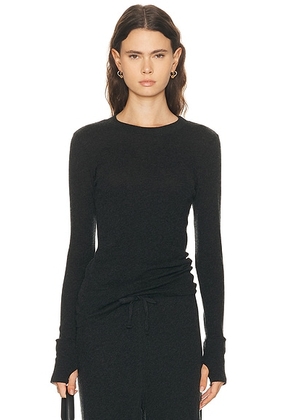 Enza Costa Cashmere Easy Cuffed Crewneck Sweater in Charcoal - Charcoal. Size S (also in ).