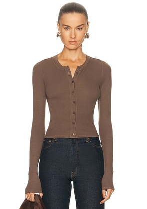 Enza Costa Silk Rib Essential Cardigan in Mushroom - Taupe. Size M (also in L, S, XS).