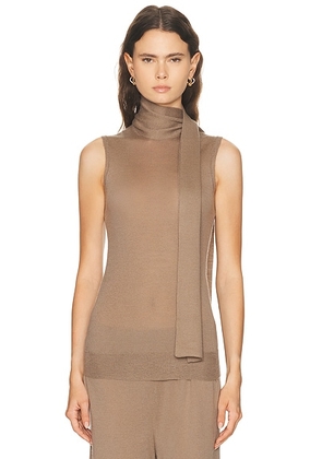 Enza Costa Tissue Cashmere Sleeveless Scarf Sweater in Walnut - Brown. Size L (also in M, S, XS).