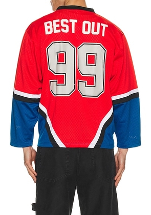 Badfriend Hockey Jersey in Red & Navy - Red. Size L (also in M, S, XL/1X).