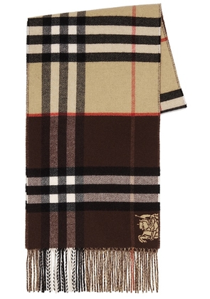 Burberry Double Giant Check Scarf in Sand & Treacle Brown - Brown. Size all.