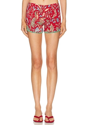 Akoia Swim Batik Smock Crochet Short in Karang - Red. Size L (also in M, S).