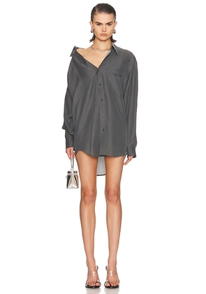 Alexander Wang Off Shoulder Shirt Dress in Thunder Grey - Grey. Size L (also in M, XS).