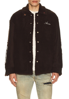 Amiri Bones Studded Overshirt in Dark Brown - Brown. Size L (also in M, S, XL/1X, XXL/2X).