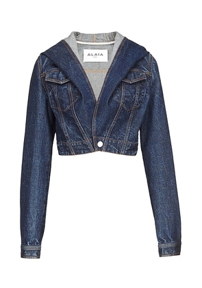 ALAÃA ALAÎªA Hooded Jacket in Dock Blue - Blue. Size 34 (also in 36, 38, 40).