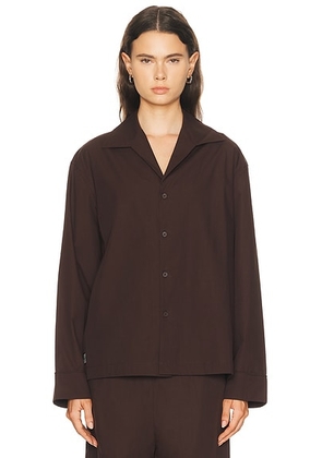 Entire Studios Long Sleeve Pajama Shirt in Brunette - Brown. Size L (also in M, S, XL, XS).