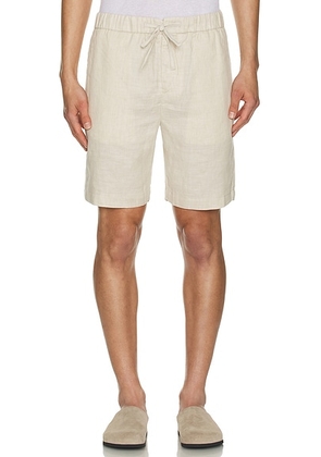 Frescobol Carioca Felipe Linen Shorts in Sand - Brown. Size 28 (also in 30, 32, 34).