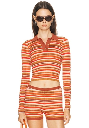 Bananhot Jack Polo Top in Bayadere Rib Stripes - Cognac,Red. Size M/L (also in XS/S).