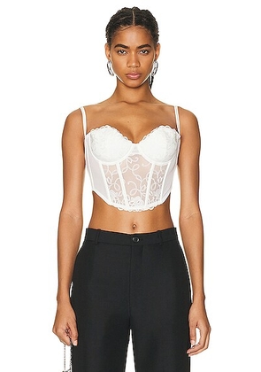 Fleur du mal Bella Embroidery Open Back Bustier in Ivory - Ivory. Size 32B (also in 34B, 36B).