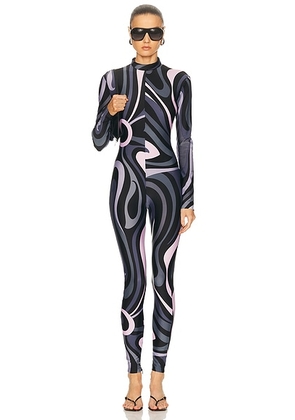 Emilio Pucci Long Sleeve Jumpsuit in Black & Pink - Black,Rose. Size M (also in ).
