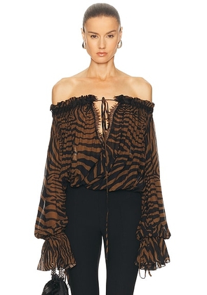 Blumarine Off The Shoulder Top in Toffee Brown & Black - Brown, Black. Size 40 (also in 42).