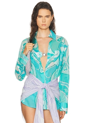 Emilio Pucci Button Up Top in Turquoise - Teal. Size S (also in XS).