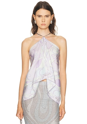 Emilio Pucci Silk Halter Top in Lavender - Lavender,Cream. Size all.