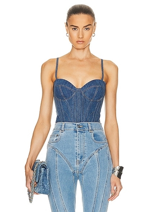 Fleur du mal Denim Bustier in Medium Wash Denim - Denim-Medium. Size 0 (also in ).