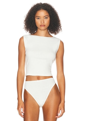 Helsa Pointelle Muscle Tank in White - White. Size L (also in M, S, XL).