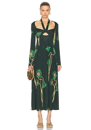 Johanna Ortiz Paisaje Lejano Ankle Dress in Papaver Somniferum  Green  Yellow  & Peach - Dark Green. Size 2 (also in 6, 8).