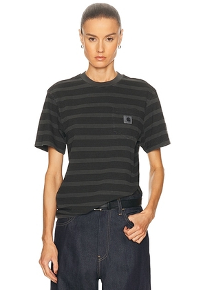 Carhartt WIP Short Sleeve Hanson Pocket T-Shirt in Hanson Stripe Black - Charcoal. Size L (also in M, XS).