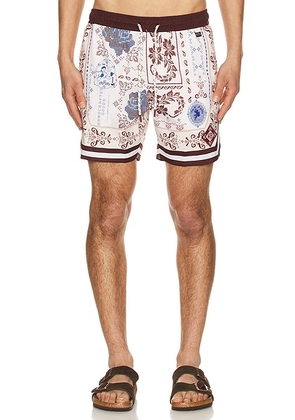 Agua Bendita Dan Swim Trunks in Burgundy, Blue, & White in Burgandy  Blue  & White - White,Brown. Size 30 (also in 34, 36, 38).