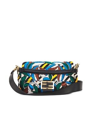 fendi Fendi Beaded Vitello Dolce Leaf Embroidered Mama Baguette Shoulder Bag in Multi - Blue. Size all.