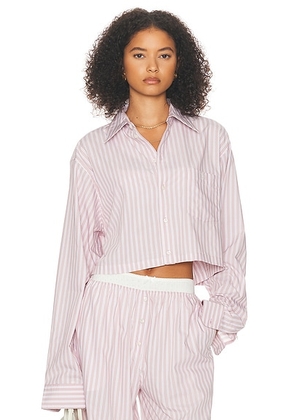 Helsa Wide Stripe Poplin Cropped Shirt in Mauve Stripe - Mauve. Size M (also in L, S).