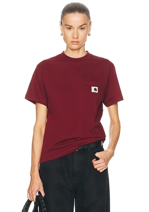 Carhartt WIP Short Sleeve Pocket T-Shirt in Marsala - Burgundy. Size L (also in M, S, XS).
