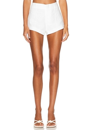 Helsa Washed Linen Micro Short in Natural White - White. Size XL (also in ).
