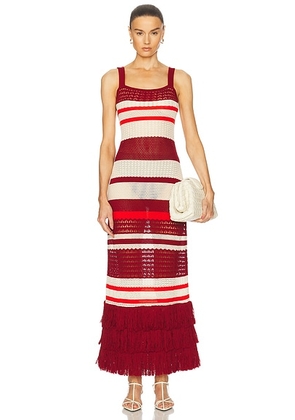 Johanna Ortiz Embayed Dress in Antique Ecru  Wine  & Red - Burgundy. Size M (also in ).