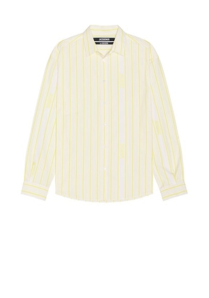 JACQUEMUS La Chemise Simon in Jacquard Business Big Log - Yellow. Size 46 (also in 52).