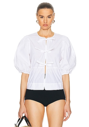 Ganni Cotton Poplin Peplum Blouse in Bright White - White. Size 32 (also in 34, 36, 38, 40).