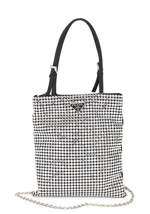 prada Prada Crystal Embellished Satin Tote Bag in Silver - Metallic Silver. Size all.