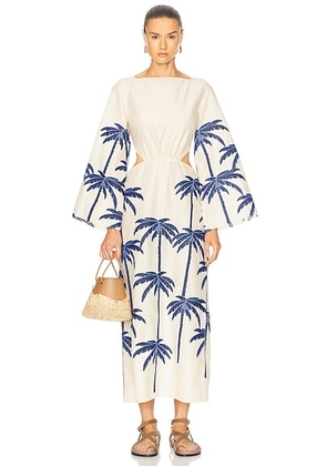 Johanna Ortiz Embroidered Journey Ankle Dress in Ecru & Blue - Cream. Size 0 (also in ).