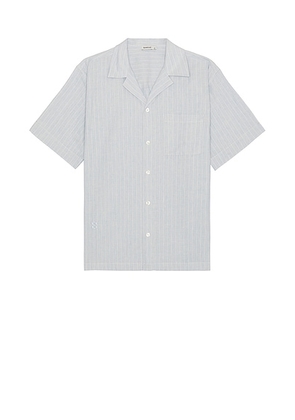 SIMKHAI Poe Camp Shirt in Haze Stripe - Blue. Size M (also in XL/1X).