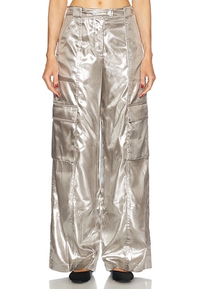 SIMKHAI Beatriz Wide Leg Cargo Pant in Silver - Metallic Silver. Size 0 (also in 4).