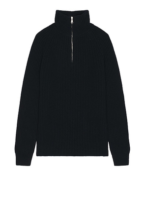 Ghiaia Cashmere Virgin Wool Barracuda Quarter Zip in Navy - Navy. Size M (also in S).