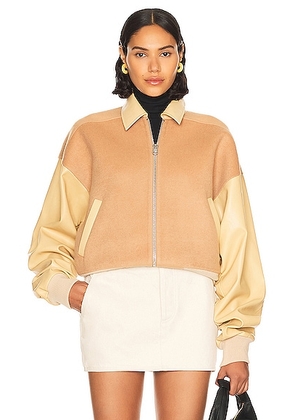 Helsa Faux Leather & Wool Blend Bomber in Tan - Tan. Size XL (also in ).