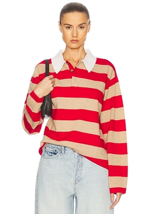 Guest In Residence Striped Rugby Cashmere Top in Dune & True Red Stripe - Red,Tan. Size XL (also in ).