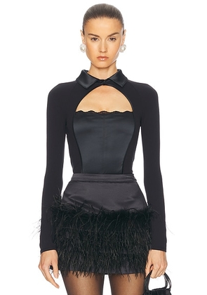Fleur du mal Stretch Satin Long Sleeve Bodysuit in Black - Black. Size L (also in ).
