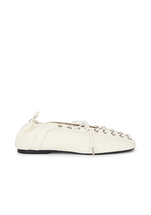 Ganni Lace Up Ballerina Flat in Egret - White. Size 37 (also in 41).