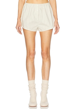 Helsa Pinstripe Poplin House Short in Cream & Black Stripe - Cream. Size M (also in L, S, XL).